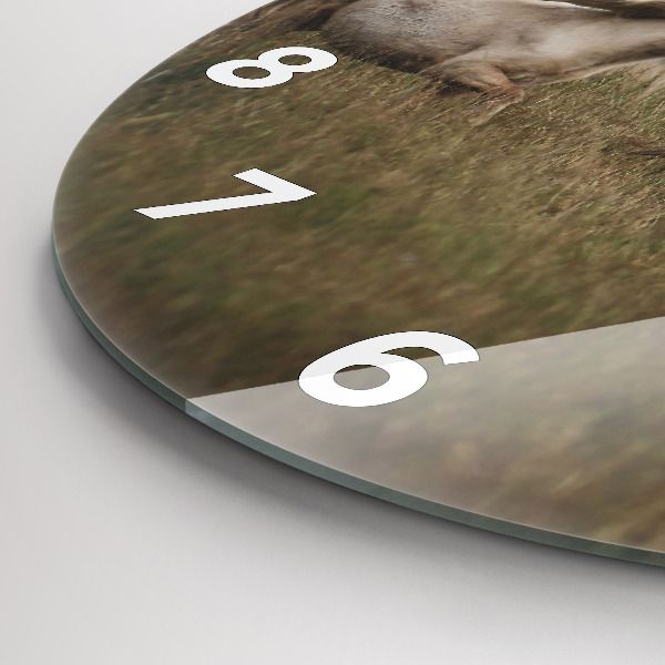 Round glass clock Horses at a gallop