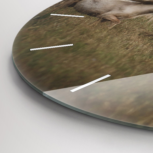 Round glass clock Horses at a gallop