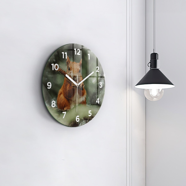Round glass clock Squirrel and wild nature