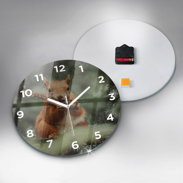 Round glass clock Squirrel and wild nature