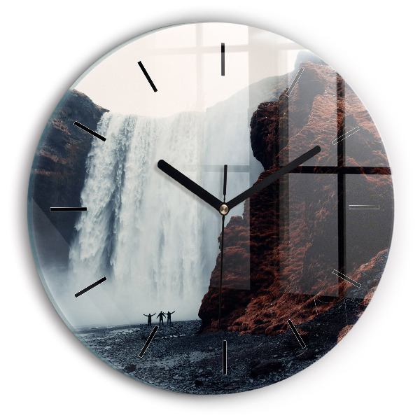 Round glass clock Waterfall Landscape Iceland