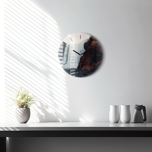 Round glass clock Waterfall Landscape Iceland