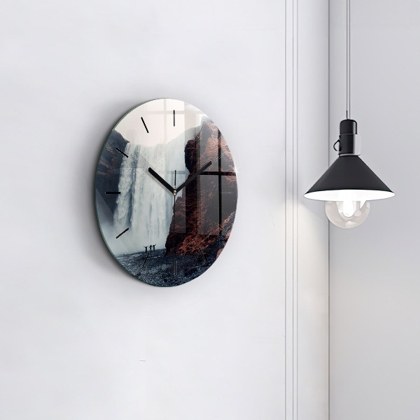 Round glass clock Waterfall Landscape Iceland