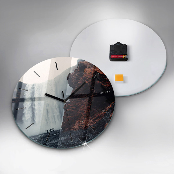 Round glass clock Waterfall Landscape Iceland