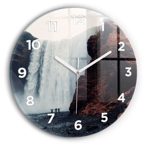 Round glass clock Waterfall Landscape Iceland