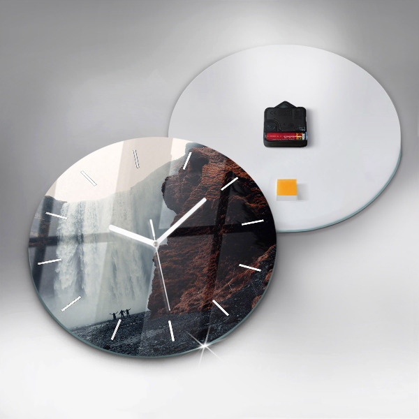 Round glass clock Waterfall Landscape Iceland