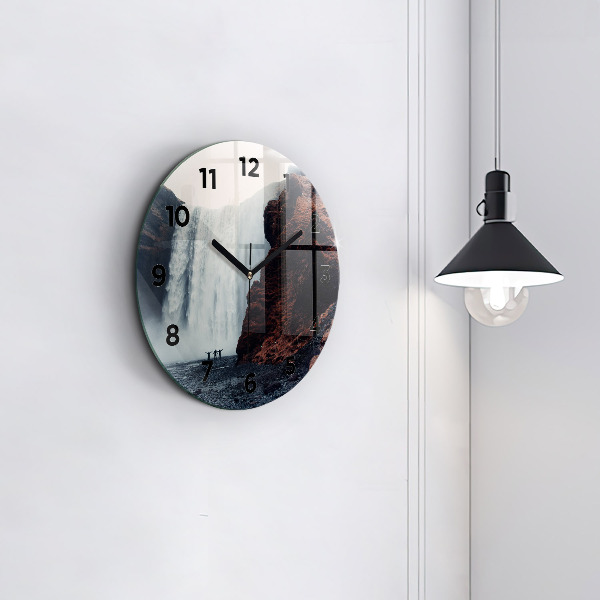 Round glass clock Waterfall Landscape Iceland
