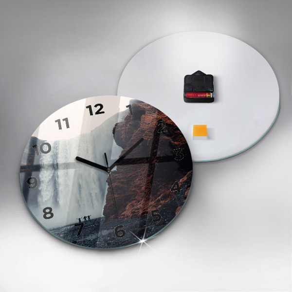 Round glass clock Waterfall Landscape Iceland