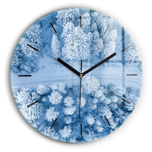 Round glass clock Forest in winter