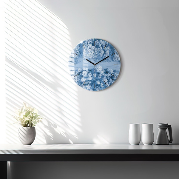 Round glass clock Forest in winter