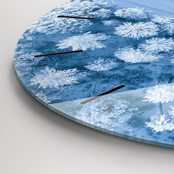 Round glass clock Forest in winter