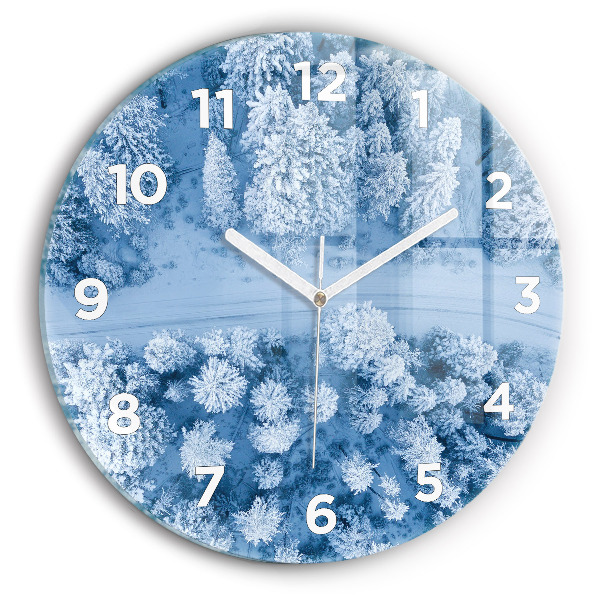 Round glass clock Forest in winter
