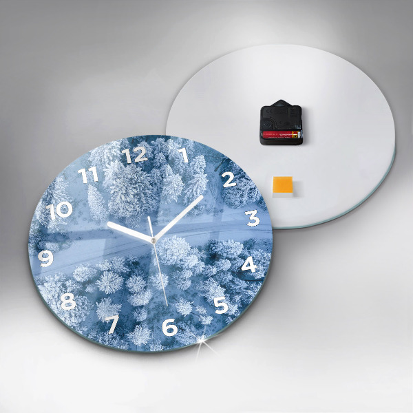 Round glass clock Forest in winter