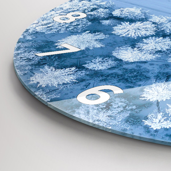 Round glass clock Forest in winter