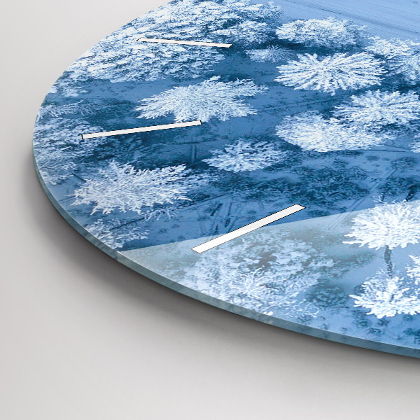 Round glass clock Forest in winter