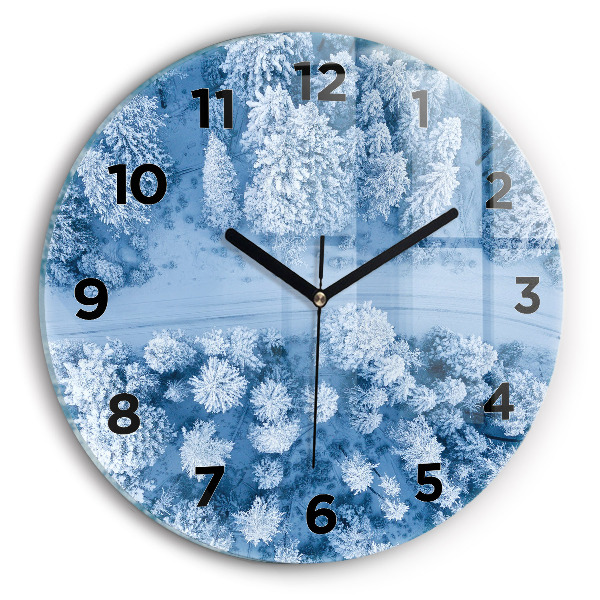 Round glass clock Forest in winter