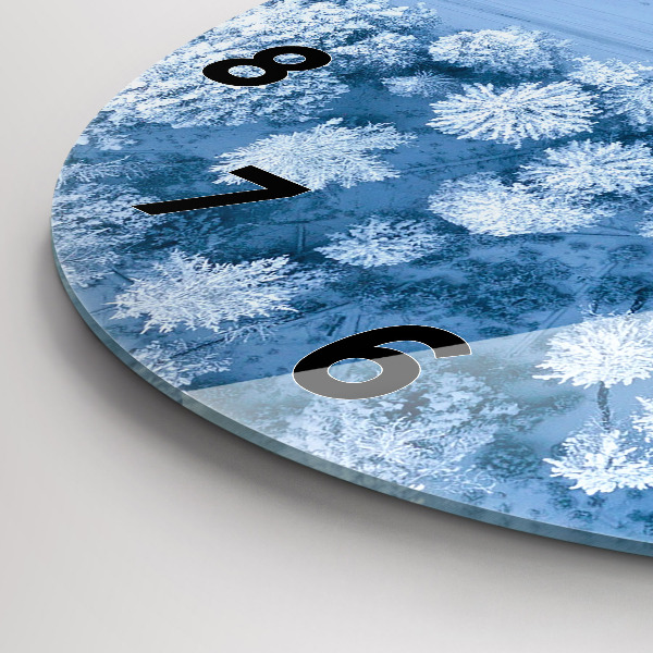 Round glass clock Forest in winter