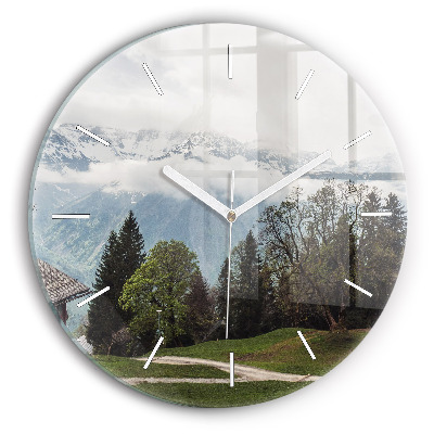 Round glass clock Mountain view