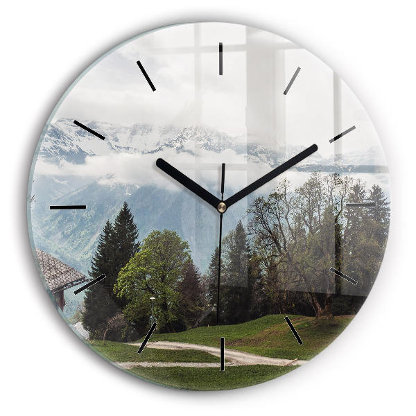 Round glass clock Mountain view