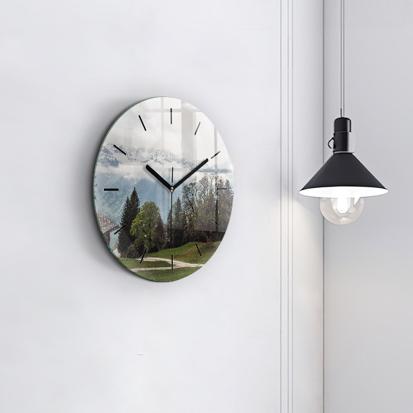 Round glass clock Mountain view