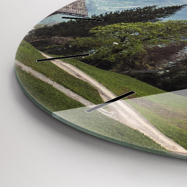 Round glass clock Mountain view