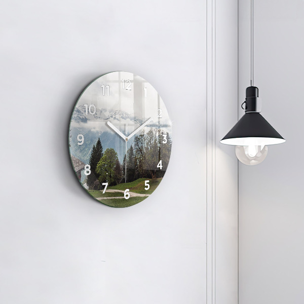 Round glass clock Mountain view