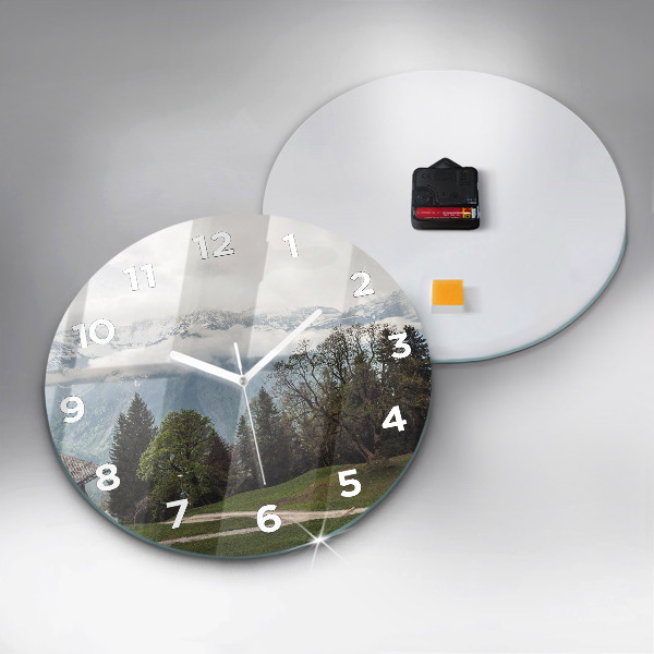 Round glass clock Mountain view