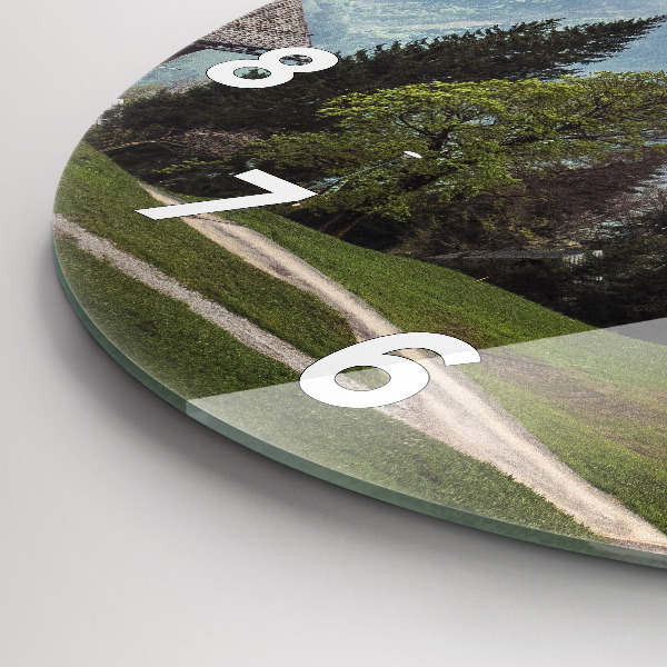 Round glass clock Mountain view