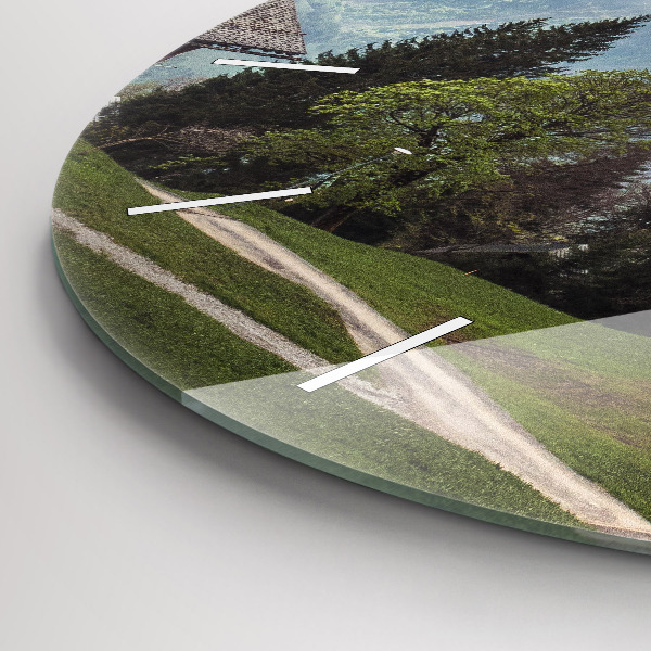 Round glass clock Mountain view