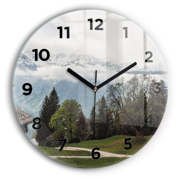 Round glass clock Mountain view