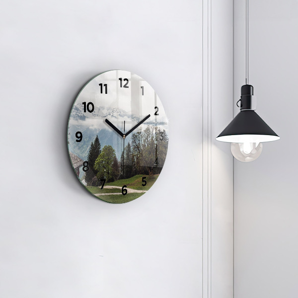 Round glass clock Mountain view
