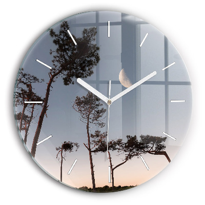 Round glass clock Crescent and trees