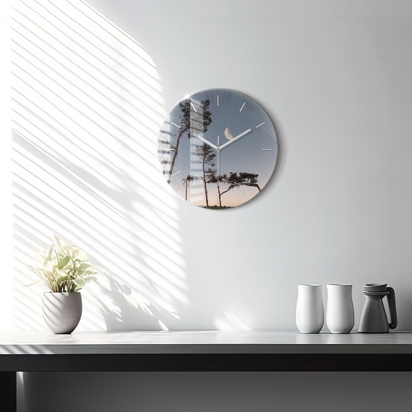Round glass clock Crescent and trees
