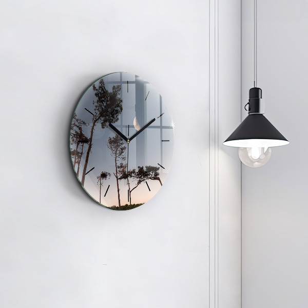 Round glass clock Crescent and trees