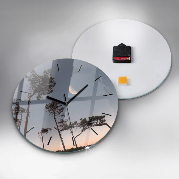 Round glass clock Crescent and trees