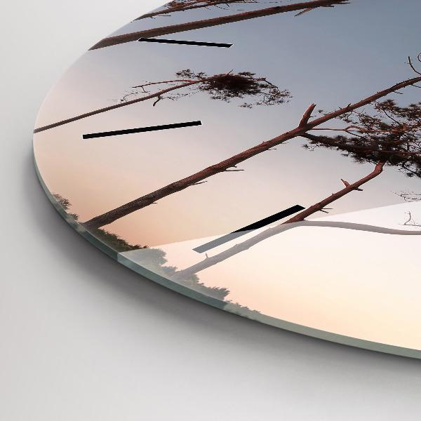 Round glass clock Crescent and trees