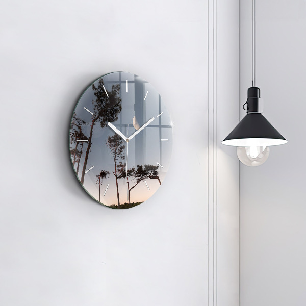 Round glass clock Crescent and trees