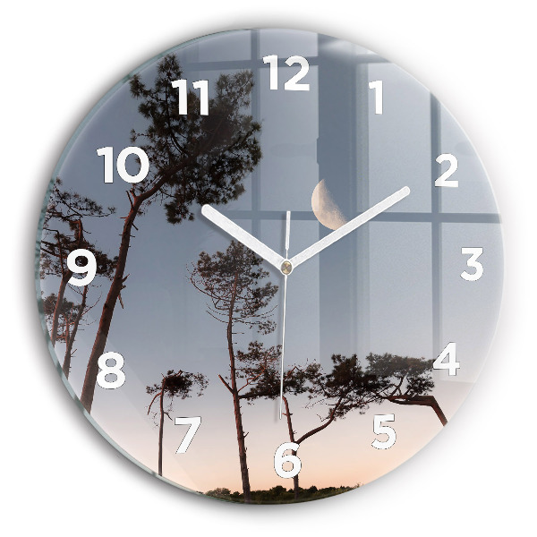 Round glass clock Crescent and trees