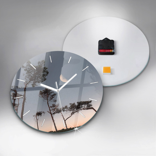 Round glass clock Crescent and trees