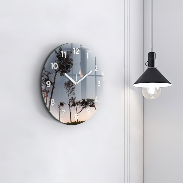 Round glass clock Crescent and trees