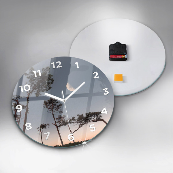 Round glass clock Crescent and trees