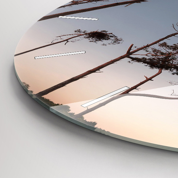 Round glass clock Crescent and trees