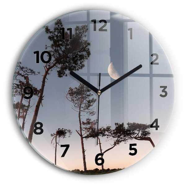 Round glass clock Crescent and trees