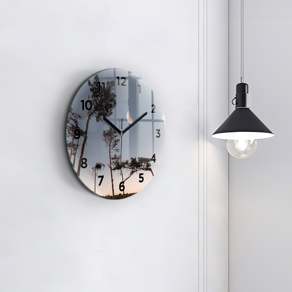 Round glass clock Crescent and trees