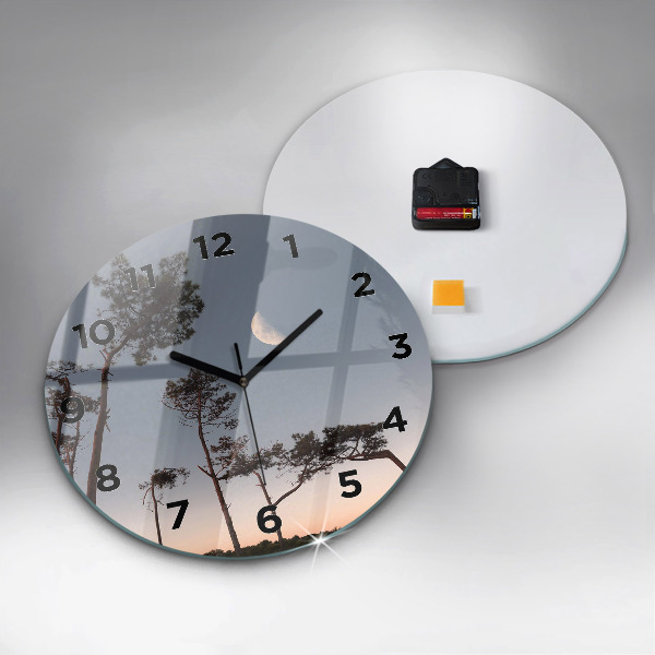 Round glass clock Crescent and trees