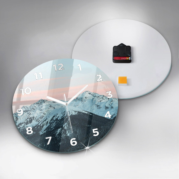 Round glass clock Mountain range in winter