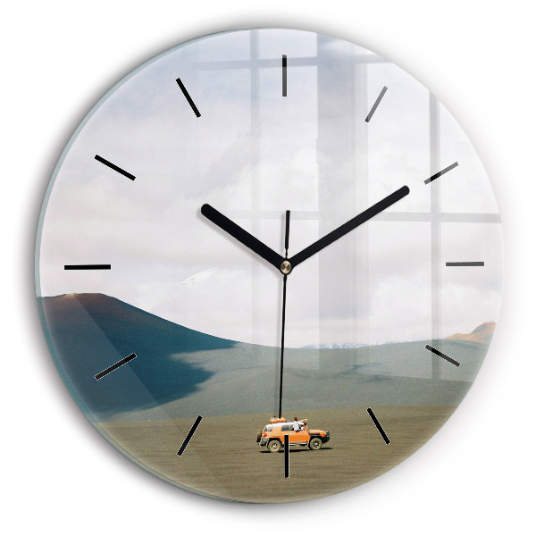 Round glass clock Vehicle in the Kamchatka desert