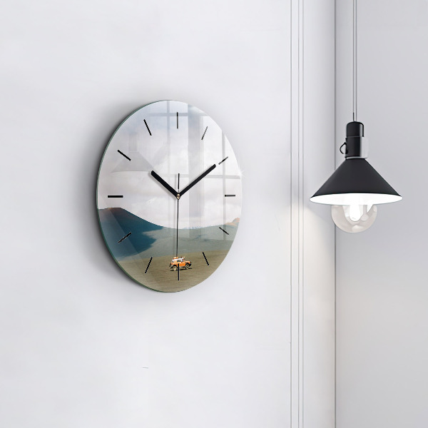 Round glass clock Vehicle in the Kamchatka desert