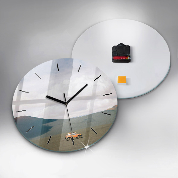 Round glass clock Vehicle in the Kamchatka desert