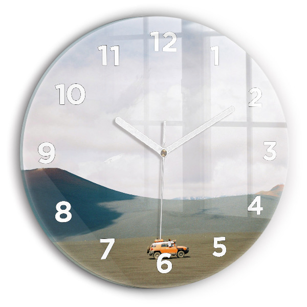 Round glass clock Vehicle in the Kamchatka desert